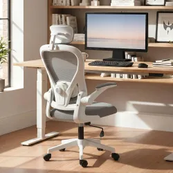 Silla de Escritorio de Malla Transpirable con Altura Ajustable Reposacabezas y Soporte Lumbar Ajustables Gris - Ogal.Es