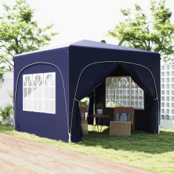 Cenador Plegable 3x3 m Gazabo con Paneles Laterales UPF50+ Altura Ajustable y Bolsa de Transporte Azul Oscuro - Ogal.Es