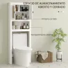 Mueble sobre Inodoro con 2 Puertas con Frontal de Ratán Compartimento y Estante Ajustable 60x19,5x160 cm Blanco - Ogal.Es