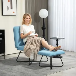 Butaca con Reposapiés Sillón para Lectura con Patas de Acero en Forma de Cruz Azul Claro - Ogal.Es
