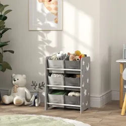 Estantería Infantil para Niños de +3 Años Estantería para Juguetes con 6 Cajas de Tela no Tejida 43x30x60 cm Gris - Ogal.Es