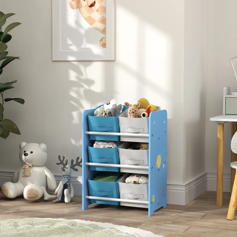 Estantería Infantil para Niños de +3 Años Estantería para Juguetes con 6 Cajas de Tela no Tejida 43x30x60 cm Azul - Ogal.Es