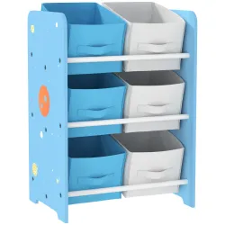 Estantería Infantil para Niños de +3 Años Estantería para Juguetes con 6 Cajas de Tela no Tejida 43x30x60 cm Azul - Ogal.Es