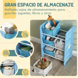 Estantería Infantil para Niños de +3 Años Estantería para Juguetes con 6 Cajas de Tela no Tejida 43x30x60 cm Azul - Ogal.Es