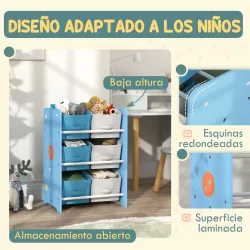 Estantería Infantil para Niños de +3 Años Estantería para Juguetes con 6 Cajas de Tela no Tejida 43x30x60 cm Azul - Ogal.Es