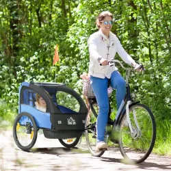 Remolque de Bicicleta para Niños +18 Meses con Cinturón de Seguridad Sistema de Amortiguador Azul - Ogal.Es