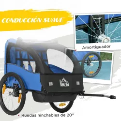 Remolque de Bicicleta para Niños +18 Meses con Cinturón de Seguridad Sistema de Amortiguador Azul - Ogal.Es