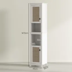 Columna de Baño con Estantes Ajustables 2 Puertas con Frontal de Ratán y 2 Compartimentos 40x30x167,5 cm Blanco - Ogal.Es