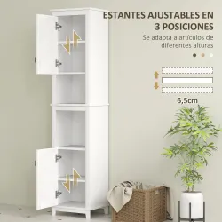 Columna de Baño con Estantes Ajustables 2 Puertas con Frontal de Ratán y 2 Compartimentos 40x30x167,5 cm Blanco - Ogal.Es
