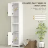 Columna de Baño con Estantes Ajustables 2 Puertas con Frontal de Ratán y 2 Compartimentos 40x30x167,5 cm Blanco - Ogal.Es