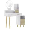 Tocador con Espejo y Luces LED Ajustables con 5 Cajones 4 Compartimentos y 1 Estante 100x44x137 cm Blanco y Natural - Ogal.Es