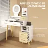 Tocador con Espejo y Luces LED Ajustables con 5 Cajones 4 Compartimentos y 1 Estante 100x44x137 cm Blanco y Natural - Ogal.Es