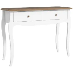 Mesa de Consola con 2 Cajones Estilo Francés para Pasillo Dormitorio Salón 100x35x76,5 cm Blanco y Marrón Oscuro - Ogal.Es