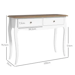 Mesa de Consola con 2 Cajones Estilo Francés para Pasillo Dormitorio Salón 100x35x76,5 cm Blanco y Marrón Oscuro - Ogal.Es