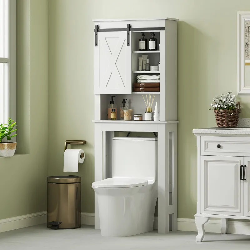 Mueble sobre Inodoro para el Baño con Puerta Corredera de Granero y 6 Compartimentos Estilo Rústico 67x25x172 cm... - Ogal.Es