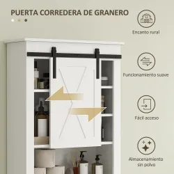 Mueble sobre Inodoro para el Baño con Puerta Corredera de Granero y 6 Compartimentos Estilo Rústico 67x25x172 cm... - Ogal.Es