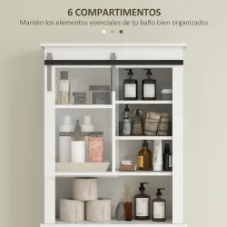 Mueble sobre Inodoro para el Baño con Puerta Corredera de Granero y 6 Compartimentos Estilo Rústico 67x25x172 cm... - Ogal.Es