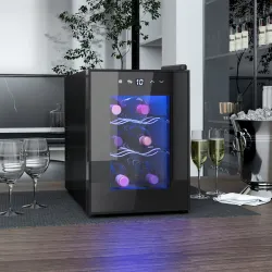 Nevera Vinos 6 Botellas 17L con Luz LED Interior Pantalla Táctil y Temperatura Regulable Negro - Ogal.Es