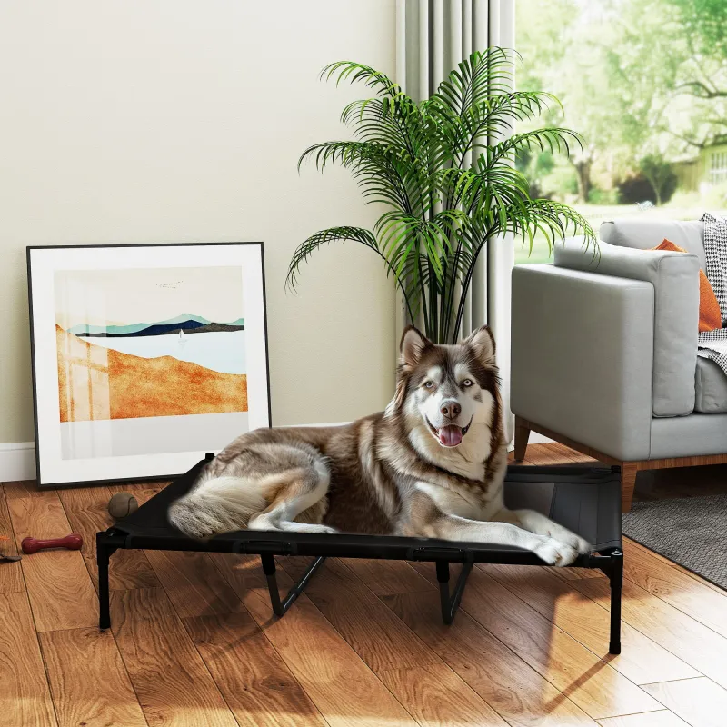 Cama Elevada para Perros Grandes Cama para Perros con Zona de Malla Transpirable y Bolsa 122x92x23 cm Negro - Ogal.Es