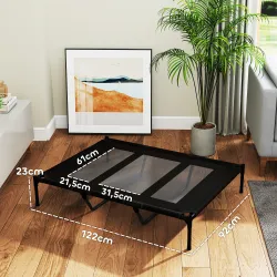 Cama Elevada para Perros Grandes Cama para Perros con Zona de Malla Transpirable y Bolsa 122x92x23 cm Negro - Ogal.Es