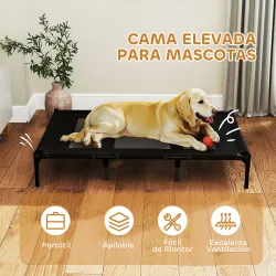 Cama Elevada para Perros Grandes Cama para Perros con Zona de Malla Transpirable y Bolsa 122x92x23 cm Negro - Ogal.Es