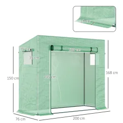 Invernadero de Exterior con Ventanas y Marco de Acero Invernadero para Cultivar Tomates Flores 200x76x168 cm Verde - Ogal.Es