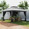Cenador Plegable 3,6x3,6 m con Laterales de Malla UPF50+ Altura Ajustable Bolsa con Ruedas y Bolsas de Arena Gris - Ogal.Es