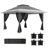 Cenador Plegable 3,6x3,6 m con Laterales de Malla UPF50+ Altura Ajustable Bolsa con Ruedas y Bolsas de Arena Gris - Ogal.Es