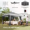 Cenador Plegable 3,6x3,6 m con Laterales de Malla UPF50+ Altura Ajustable Bolsa con Ruedas y Bolsas de Arena Gris - Ogal.Es