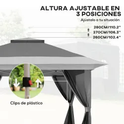 Cenador Plegable 3,6x3,6 m con Laterales de Malla UPF50+ Altura Ajustable Bolsa con Ruedas y Bolsas de Arena Gris - Ogal.Es