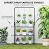 Estantería para Plantas de 3 Niveles con Ganchos de Metal Barra para Colgar para Interior y Exterior Negro - Ogal.Es