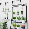 Estantería para Plantas de 3 Niveles con Ganchos de Metal Barra para Colgar para Interior y Exterior Negro - Ogal.Es