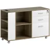Mueble Archivador con Ruedas 3 Cajones Estación de Carga Cerradura y Estantes 100x40x65,5 cm Marrón Grisáceo - Ogal.Es