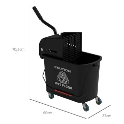 Cubo de Fregar 20L con Ruedas y Escurridor Cubo para Fregona con Separador de Agua 60x27x70,5 cm Negro - Ogal.Es