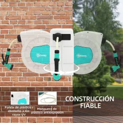 Carrete de Manguera Retráctil 20 +2 m con Soporte Boquilla de 7 Funciones y Bloqueo Retorno Automático Gris - Ogal.Es