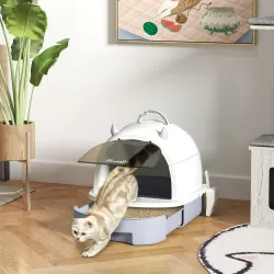 Arenero Cerrado para Gatos con Bandeja Extraíble Filtro de Carbono Pala y Asa Superior 40,5x52x39 cm Blanco y Gris - Ogal.Es