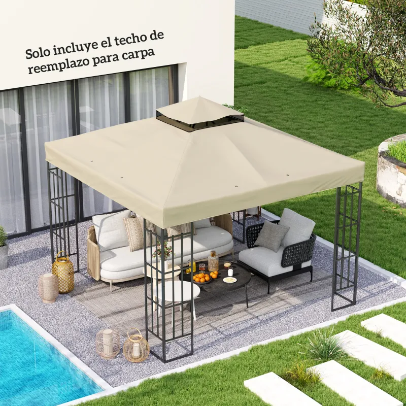 Toldo de Recambio 3x3 m con Techo Doble con Orificios de Drenaje y Protección UPF30+ Crema Solo Toldo NO Incluye... - Ogal.Es