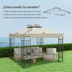 Toldo de Recambio 3x3 m con Techo Doble con Orificios de Drenaje y Protección UPF30+ Crema Solo Toldo NO Incluye... - Ogal.Es