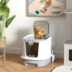 Arenero Cerrado para Gatos con Entrada Frontal Salida Superior Bandeja Extraíble y Pala 40,5x52,5x42,5 cm Blanco... - Ogal.Es