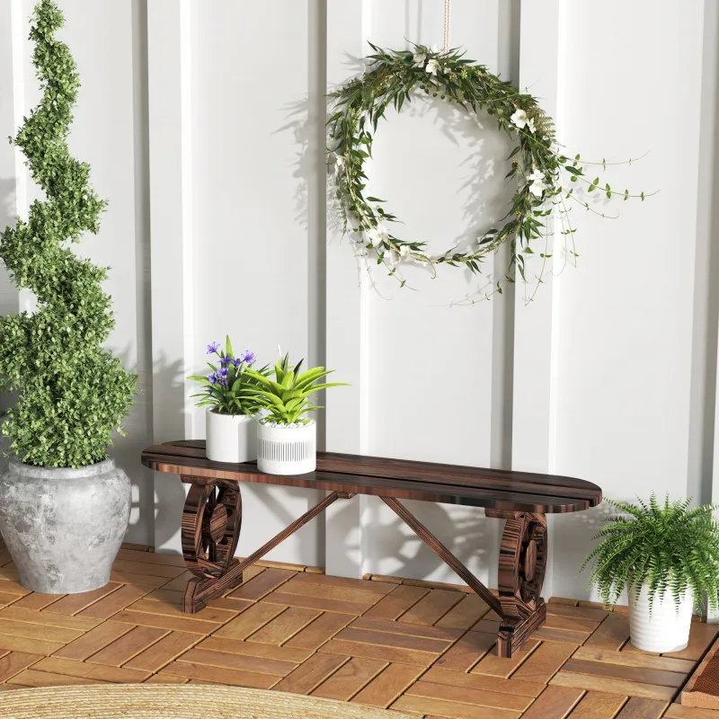 Banco de de Madera con 2 Ruedas Decorativas Estilo Rústico Carga 200 kg 120x29x39 cm Carbonizado - Ogal.Es