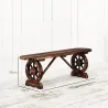 Banco de de Madera con 2 Ruedas Decorativas Estilo Rústico Carga 200 kg 120x29x39 cm Carbonizado - Ogal.Es