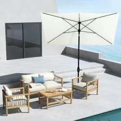 Parasol de Terraza Exterior 3x2 m con Ángulo Ajustable Mástil de Aluminio y Protección UV 50+ Beige - Ogal.Es