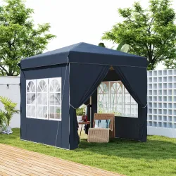Carpa Plegable Pop-up 2,5x2,5 m con 4 Paredes Laterales Anti-UV Altura Ajustable y Bolsa de Transporte Azul Oscuro - Ogal.Es
