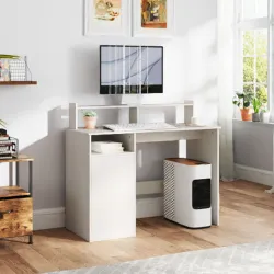 Escritorio con Estantería Moderno Escritorio con Compartimentos Abiertos Soporte para Monitor 108x50x94 cm Crema - Ogal.Es