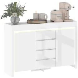 Aparador de Salón con Luces LED 4 Cajones Cierre Suave Estantes Ajustables y Mando a Distancia 120x34x80cm Blanc... - Ogal.Es