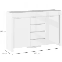 Aparador de Salón con Luces LED 4 Cajones Cierre Suave Estantes Ajustables y Mando a Distancia 120x34x80cm Blanc... - Ogal.Es