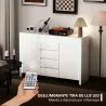 Aparador de Salón con Luces LED 4 Cajones Cierre Suave Estantes Ajustables y Mando a Distancia 120x34x80cm Blanc... - Ogal.Es
