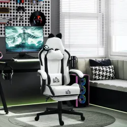 Silla Gamer Reclinable con Altura Ajustable Reposapiés Retráctil Soporte Lumbar y Reposacabezas Desmontable Blanco - Ogal.Es
