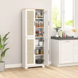 Alacena de Cocina con Estantes Ajustables Puertas de Ratán y Sistema Anti-vuelco 60x30x170 cm Blanco - Ogal.Es