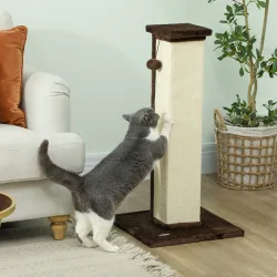 Poste Rascador para Gatos Altura 81 cm Rascador para Gatos con Poste de Sisal y Bola Colgante 41x41x81 cm Marrón - Ogal.Es